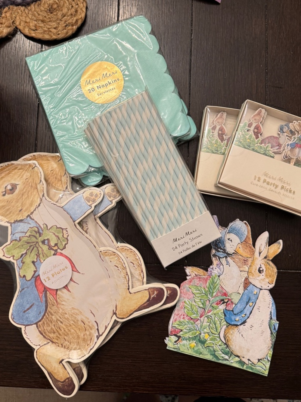 Meri Meri Peter Rabbit Paper Plates, Party Picks, Centerpiece Card + more Bundle